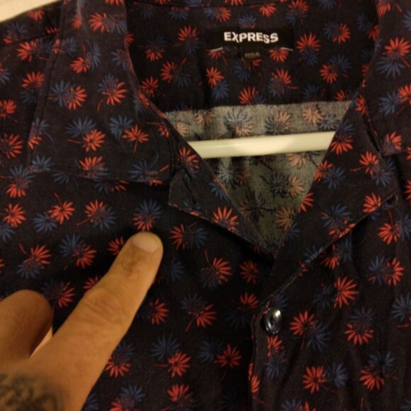 Express hawaiian shirt mens L Large blue rayon all over floral short sleeve - Picture 4 of 11